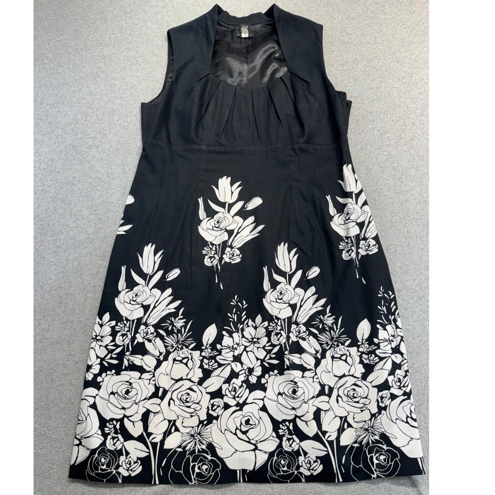 Spense Floral Midi Dress Black White Sleeveless A Line Career Party Size 14